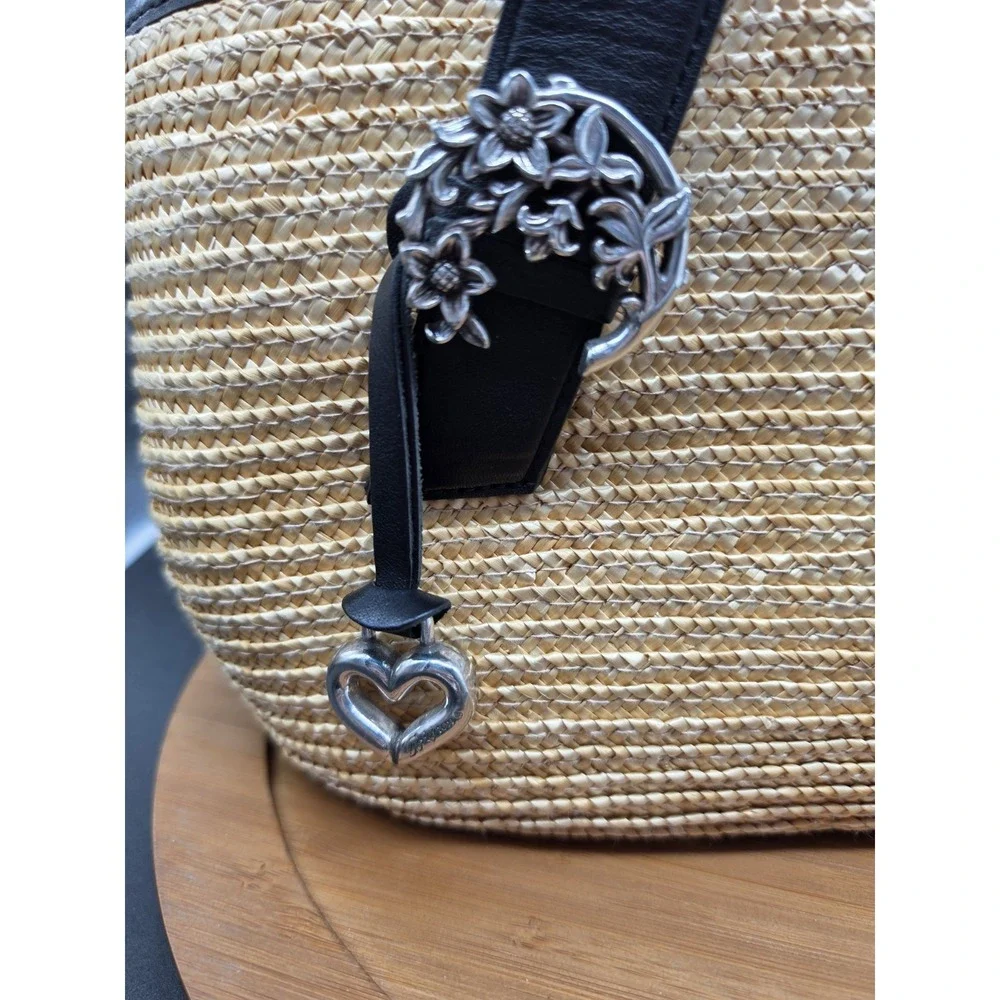Brighton Bernadette Straw‎ Purse With Black Leather Handles Flawless!